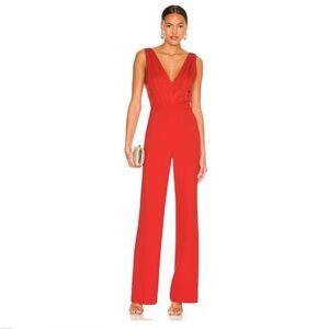 ALICE+OLIVIA Gale Deep V Neck Jumpsuit in Bright Poppy Size US 4